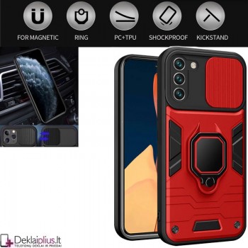 Smūgiams atsparus dėklas su žiedu ir  kameros apsauga - raudonas (Samsung S23)